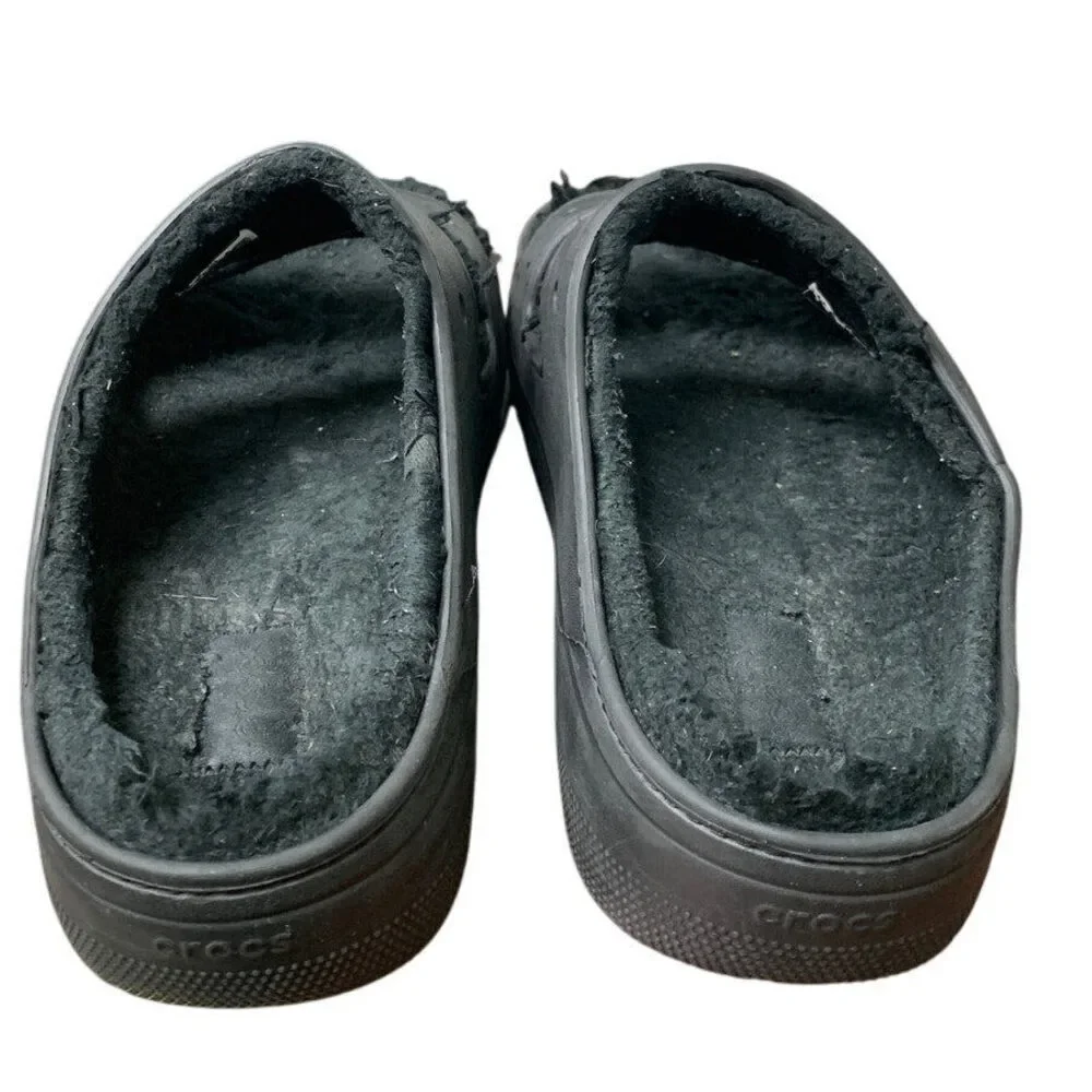 Crocs Mens 11 Womens 13 Black Fuzzy Inside Slide On Classic Cozzzy Sandal Shoes